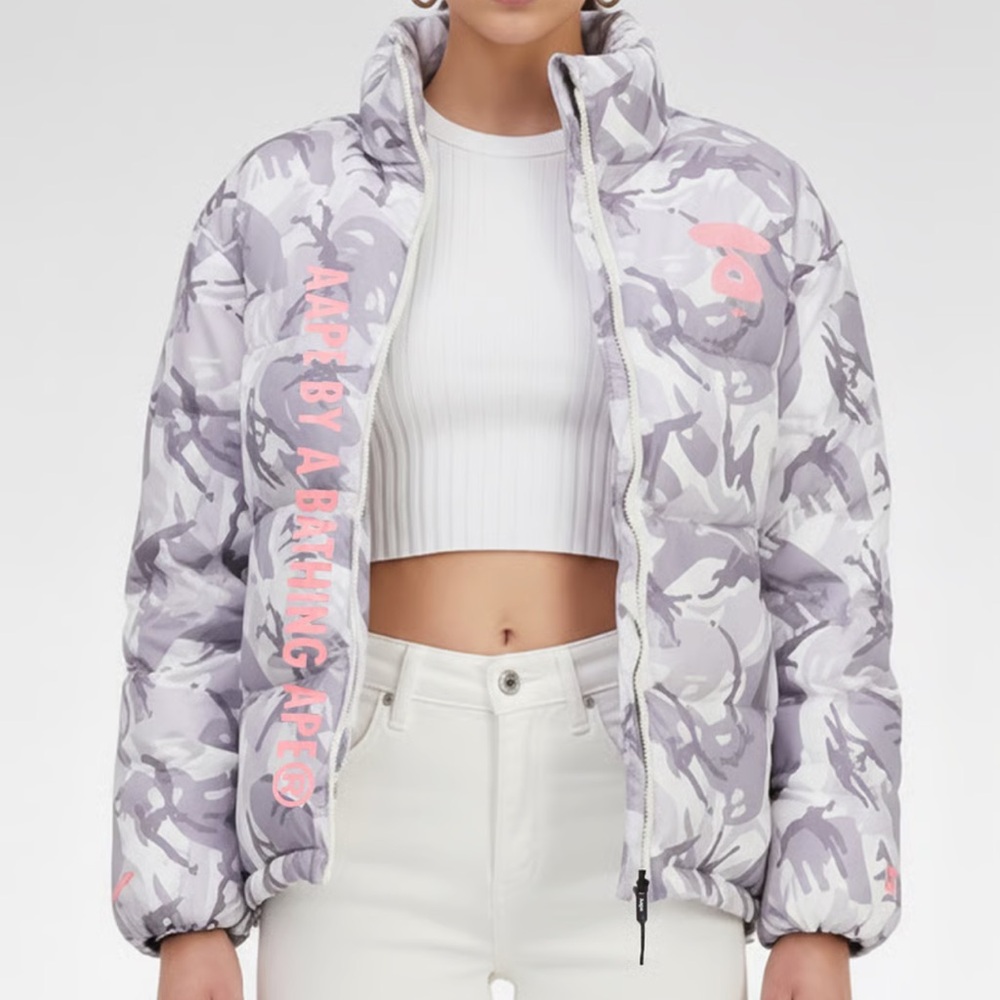 A bathing ape Women's Gray Camo Jacket